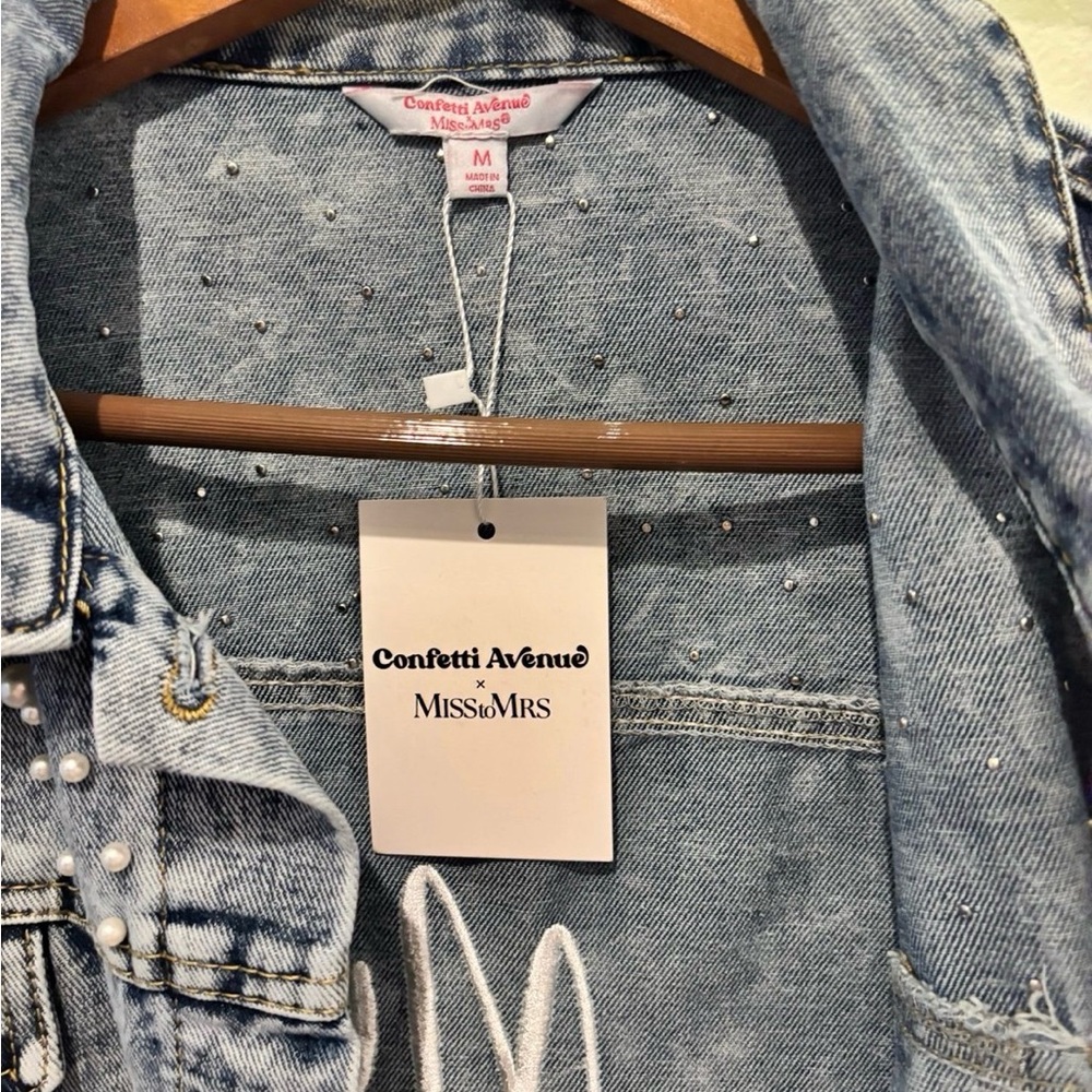 Personalized White-Script Denim Jacket with Pearl… - image 4